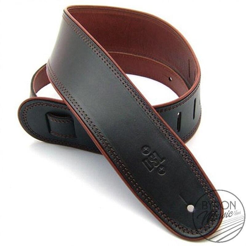DSL Guitar Accessories DSL Strap Guitar Bass Leather Rolled Edge Black/Brown 2.5 Inch Aus Made NEW - Byron Music