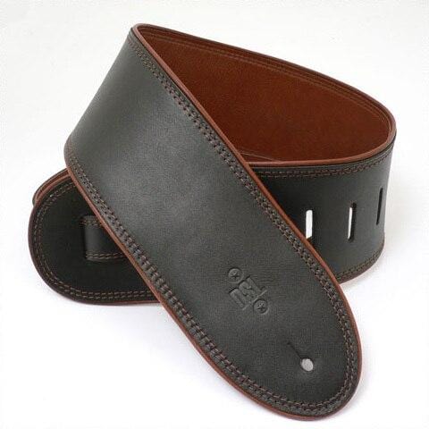 DSL Guitar Accessories DSL Strap Guitar Bass Leather Rolled Edge Black/Brown 3.5 Inch Aus Made NEW - Byron Music