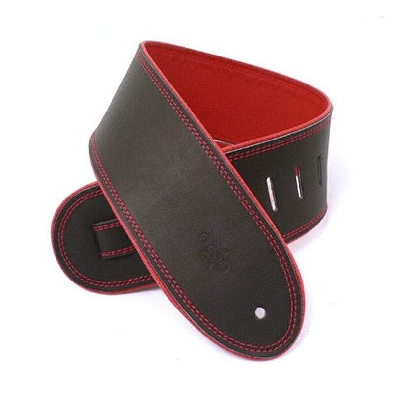 DSL Strap Guitar Bass Leather Rolled Edge Black/Red 3.5 Inch Aus Made NEW