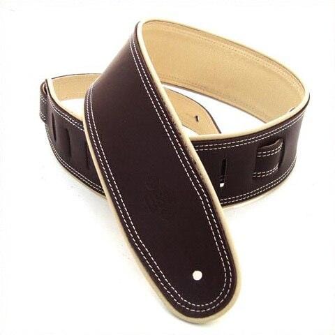 DSL Guitar Accessories DSL Strap Guitar Bass Leather Rolled Edge Brown/Beige 2.5 Inch Aus Made NEW - Byron Music