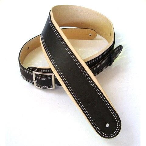 DSL Guitar Accessories DSL Strap Guitar Bass Leather Rolled Edge Buckle Black/Beige 2.5 Inch Aus Made - Byron Music