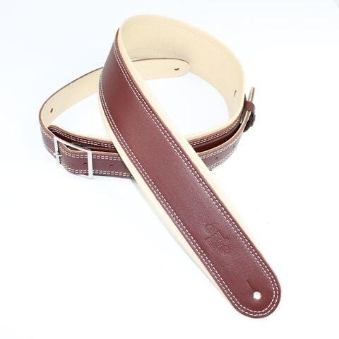 DSL Guitar Accessories DSL Strap Guitar Bass Leather Rolled Edge Buckle Maroon/Beige 2.5 Inch Aus Made - Byron Music