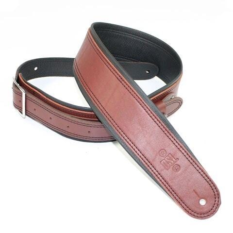 DSL Guitar Accessories DSL Strap Guitar Bass Leather Rolled Edge Buckle Maroon/Black 2.5 Inch Aus Made - Byron Music