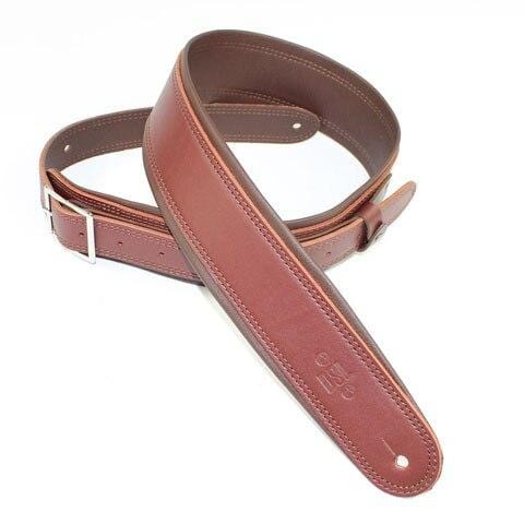 DSL Guitar Accessories DSL Strap Guitar Bass Leather Rolled Edge Buckle Maroon/Brown 2.5 Inch Aus Made - Byron Music