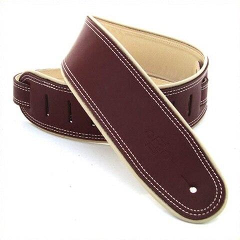 DSL Guitar Accessories DSL Strap Guitar Bass Leather Rolled Edge Maroon/Beige 2.5 Inch Aus Made NEW - Byron Music