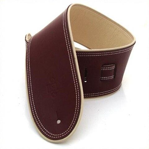 DSL Guitar Accessories DSL Strap Guitar Bass Leather Rolled Edge Maroon/Beige 3.5 Inch Aus Made NEW - Byron Music