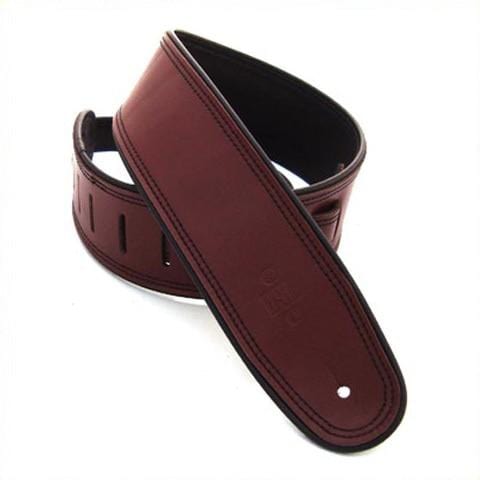 DSL Guitar Accessories DSL Strap Guitar Bass Leather Rolled Edge Maroon/Black 2.5 Inch Aus Made NEW - Byron Music