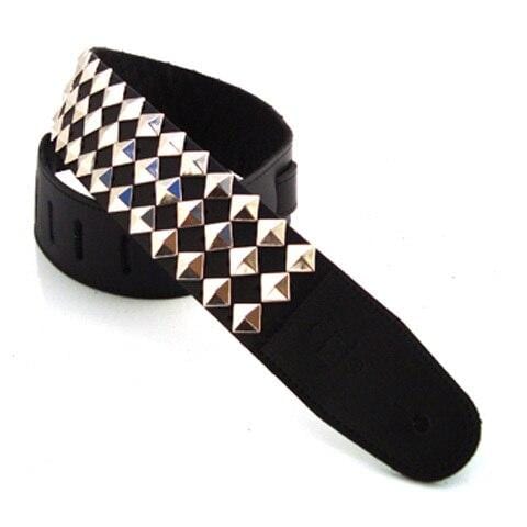 DSL Guitar Accessories DSL Strap Guitar Bass Leather Silver Stud Studded Black Aus Made NEW - Byron Music