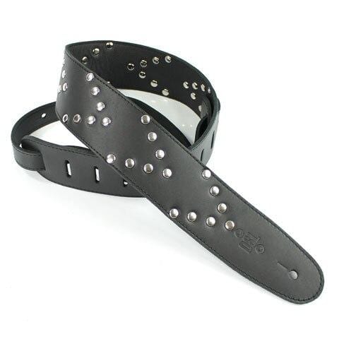 DSL Guitar Accessories DSL Strap Guitar Bass Leather V Pattern Studded Black 2.5 Inch Aus Made NEW - Byron Music