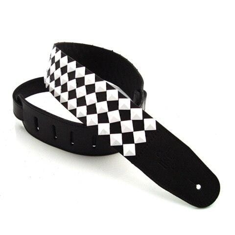 DSL Guitar Accessories DSL Strap Guitar Bass Leather White Stud Studded Black Aus Made NEW - Byron Music