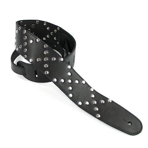 DSL Guitar Accessories DSL Strap Guitar Bass Leather X Pattern Studded Black 2.5 Inch Aus Made NEW - Byron Music