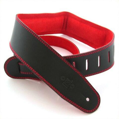 DSL Guitar Accessories DSL Strap Guitar Bass Padded Suede Black/Red 2.5 Inch Aus Made NEW - Byron Music