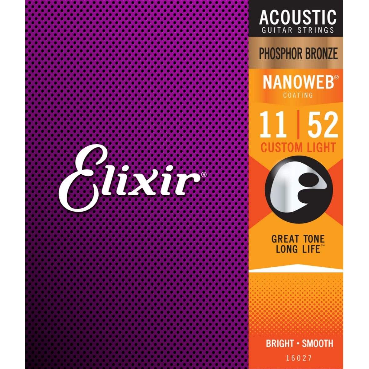 Elixir Guitar Accessories Elixir Acoustic Guitar Strings Phosphor Bronze Nanoweb Custom Light 11-52 16027 - Byron Music