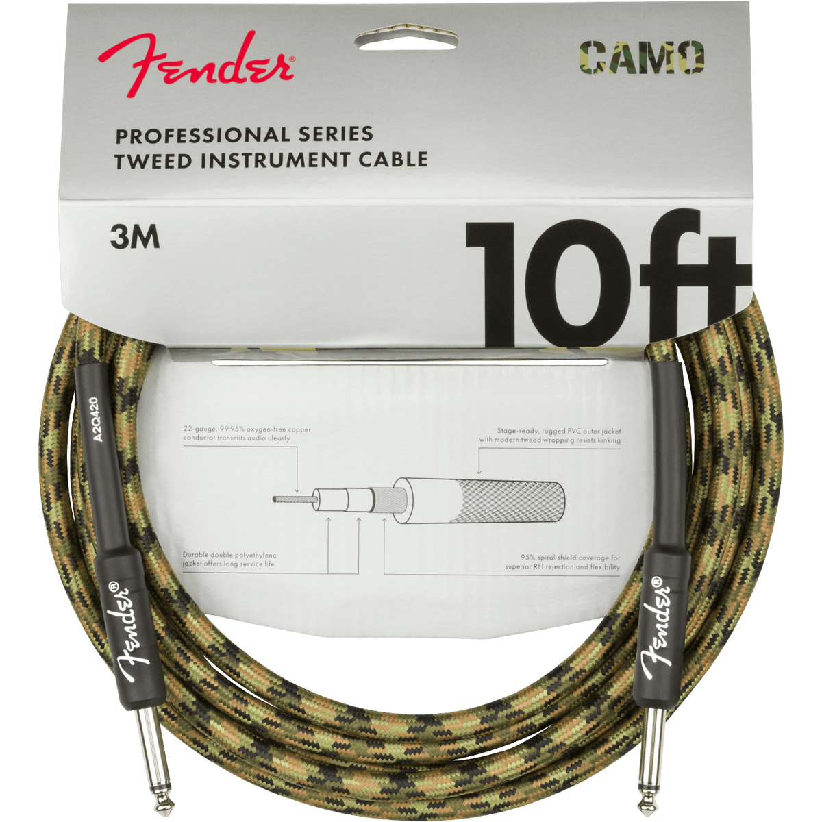 Fender Guitar Accessories Fender Guitar Cable Professional Series 10FT Woodland Camo - Byron Music