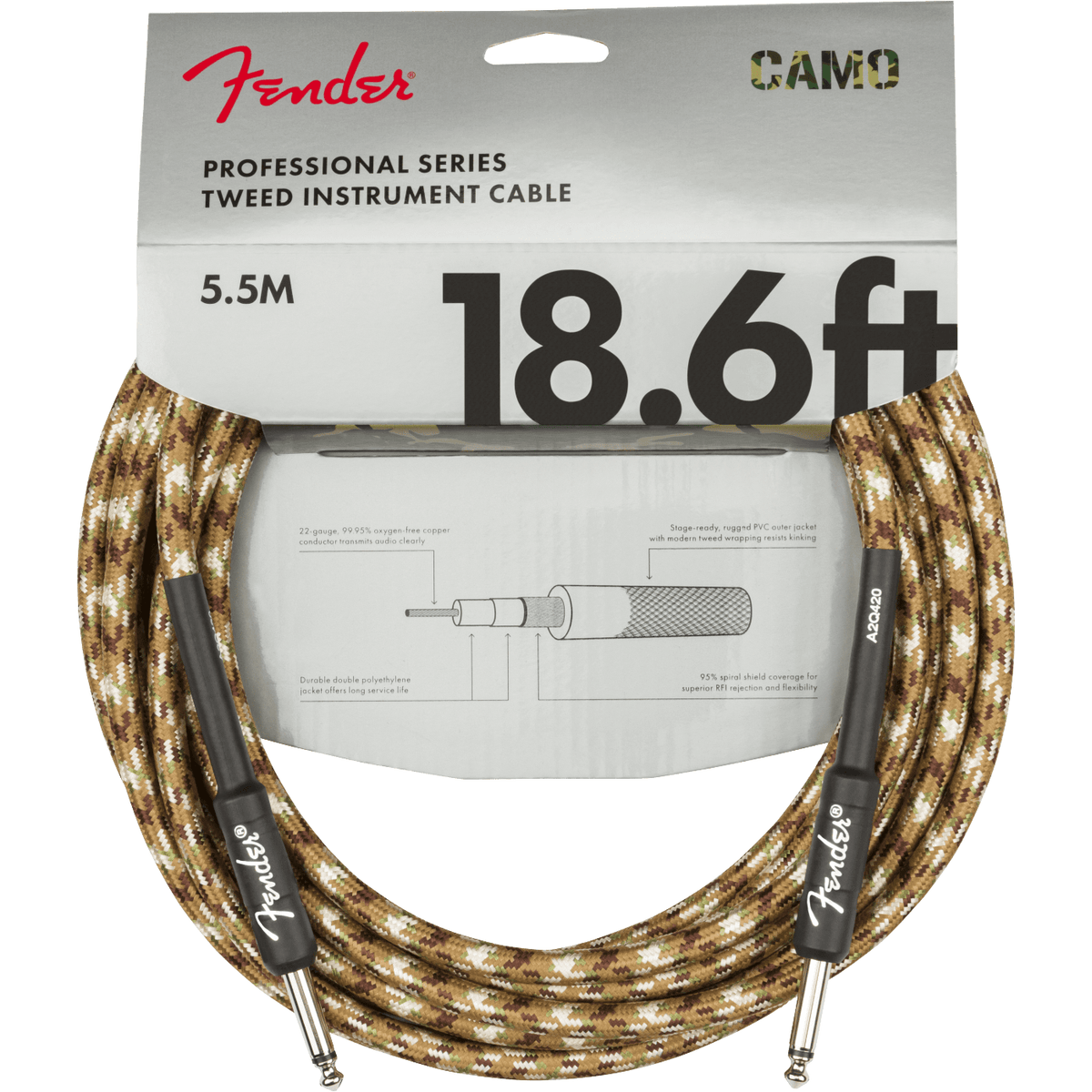 Fender Guitar Accessories Fender Guitar Cable Professional Series 18.6FT Desert Camo - Byron Music