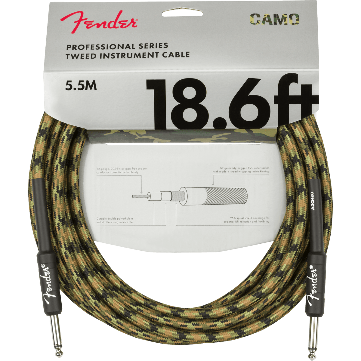 Fender Guitar Accessories Fender Guitar Cable Professional Series 18.6FT Woodland Camo - Byron Music