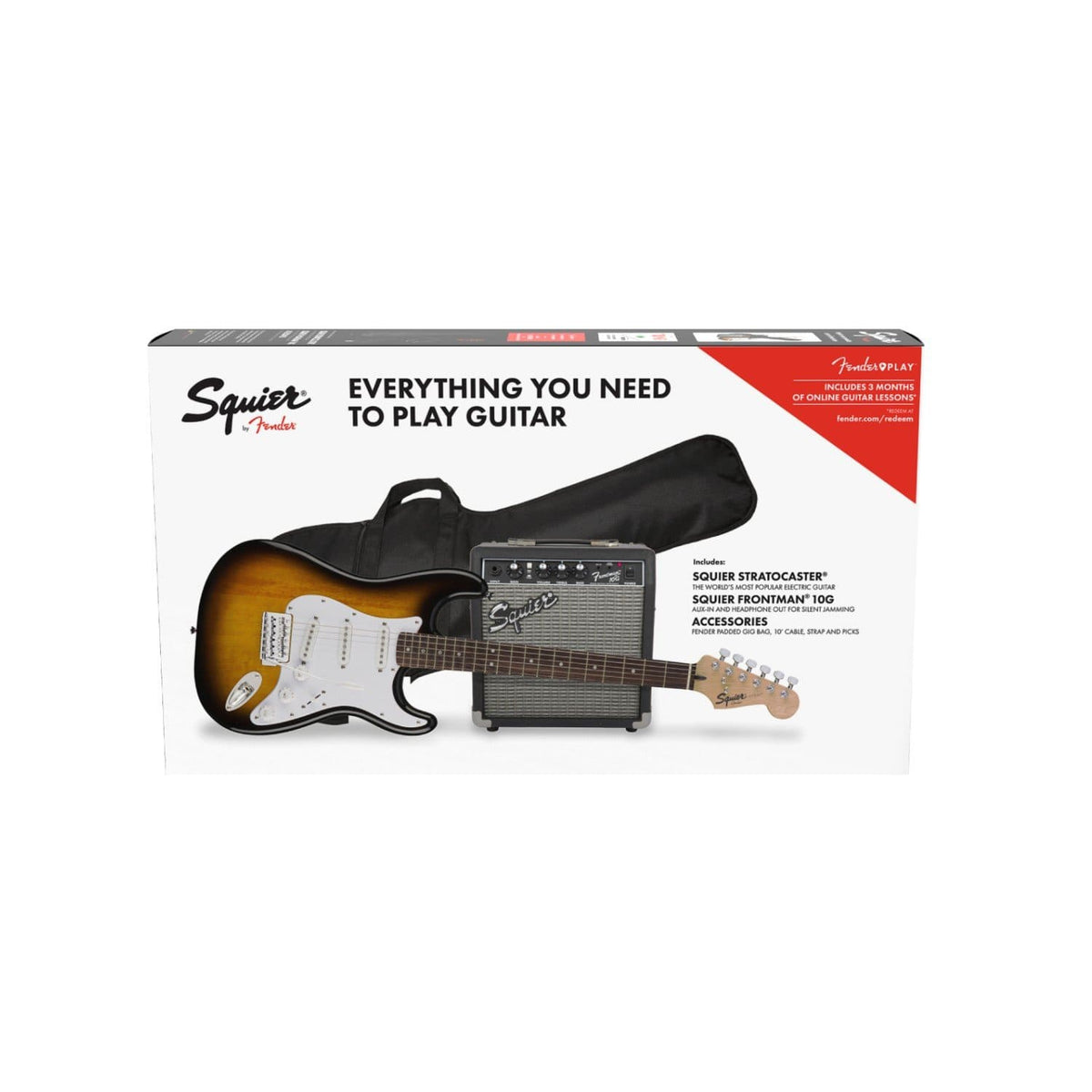 Squier Guitar Fender Squier Stratocaster Electric Guitar &amp; Amp Pack Brown Sunburst - Byron Music