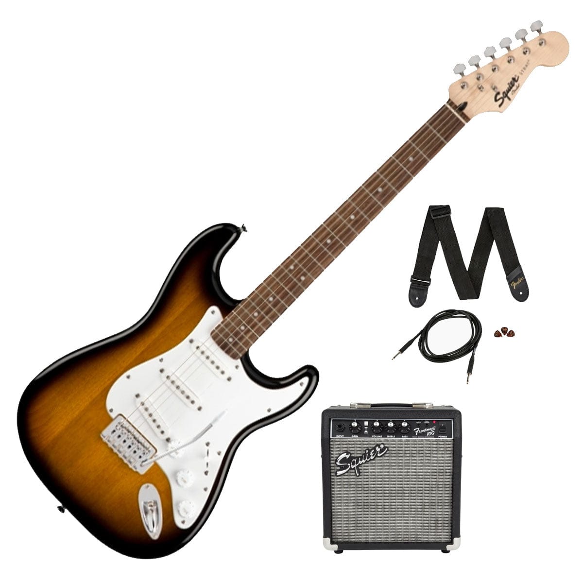 Squier Guitar Fender Squier Stratocaster Electric Guitar & Amp Pack Brown Sunburst - Byron Music