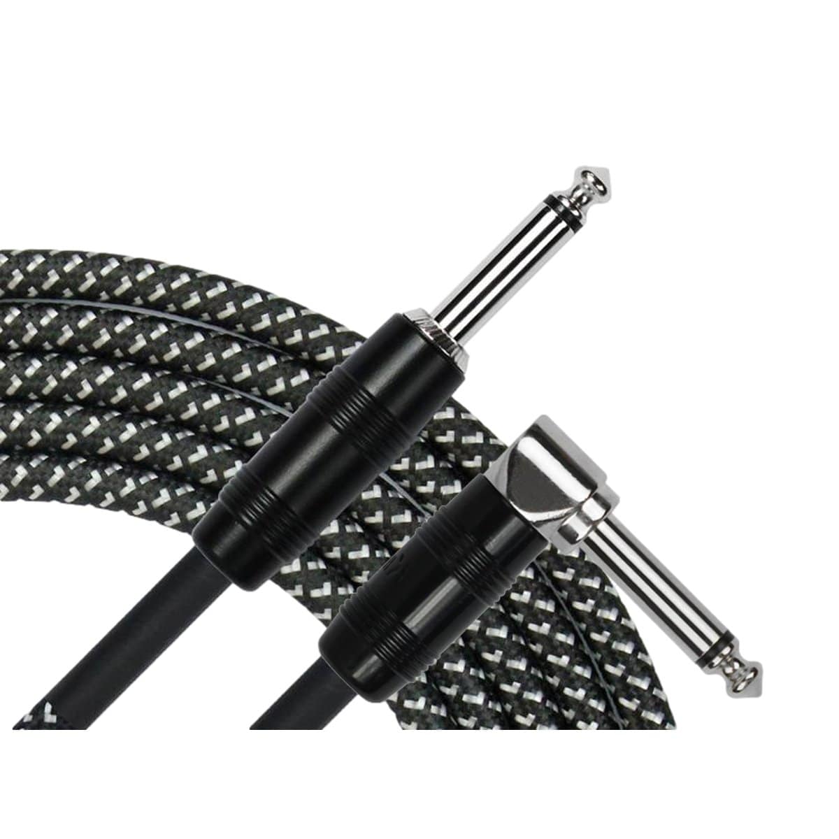 Kirlin Guitar Accessories Kirlin 10FT Guitar Cable Woven Black Right Angle - Straight KIWC202BK-10 - Byron Music