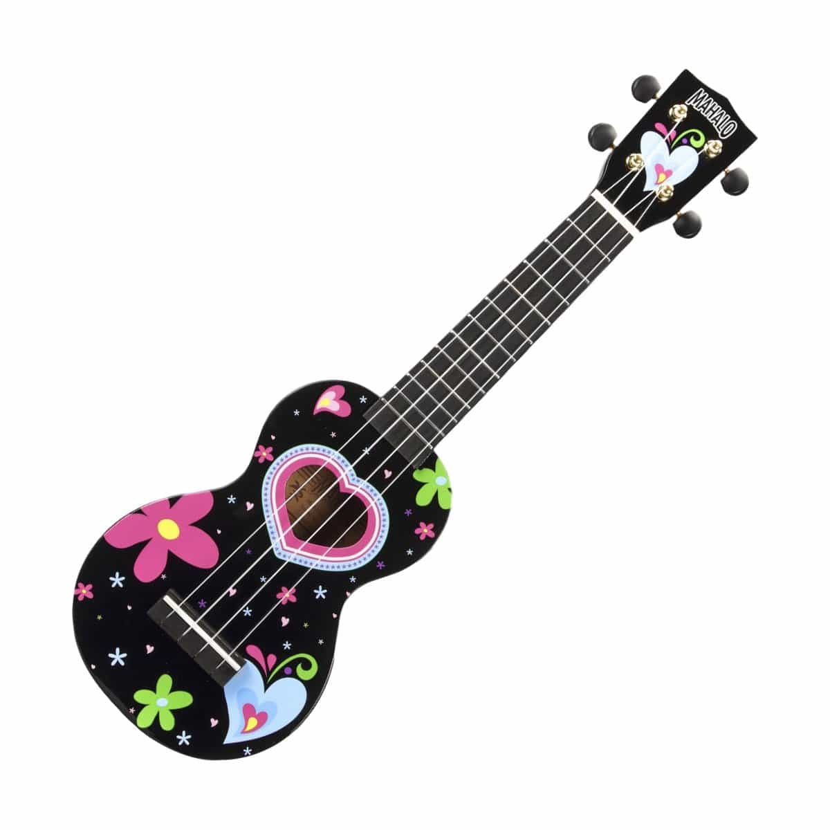 Mahalo Guitar Mahalo Ukulele Uke Soprano Art Series Heart and Flowers MA1HEBK - Byron Music