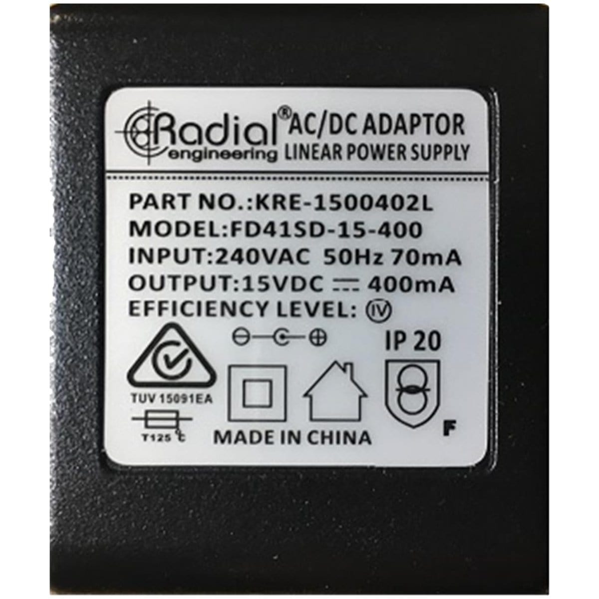 Radial Guitar Accessories Radial Power Supply 15VDC 400mA for Radial and Tonebone Pedals RA-R15DC-OZ - Byron Music