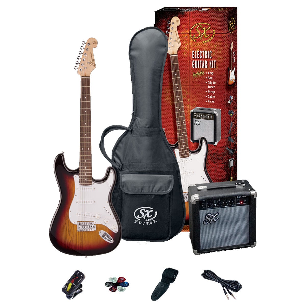 SX Guitar SX 3/4 Size Electric Guitar and Amp Package 3 Tone Sunburst SE1SK34TS - Byron Music