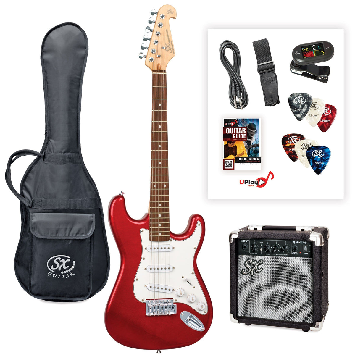 SX Guitar SX Electric Guitar and Amp Package Candy Apple Red SE1SKCAR - Byron Music