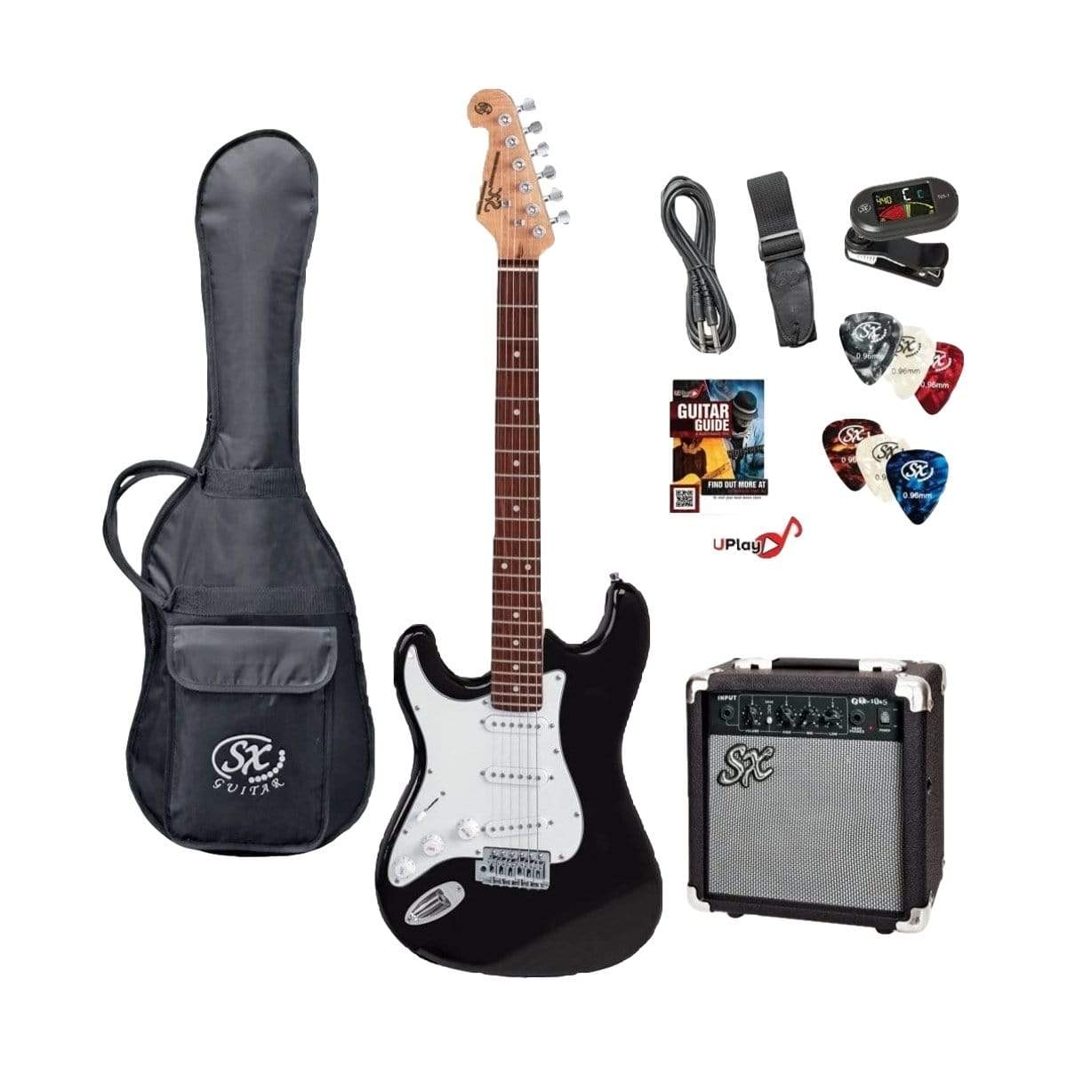 SX Guitar SX Electric Left Hand Guitar and Amp Package Black SE1SKLHB - Byron Music